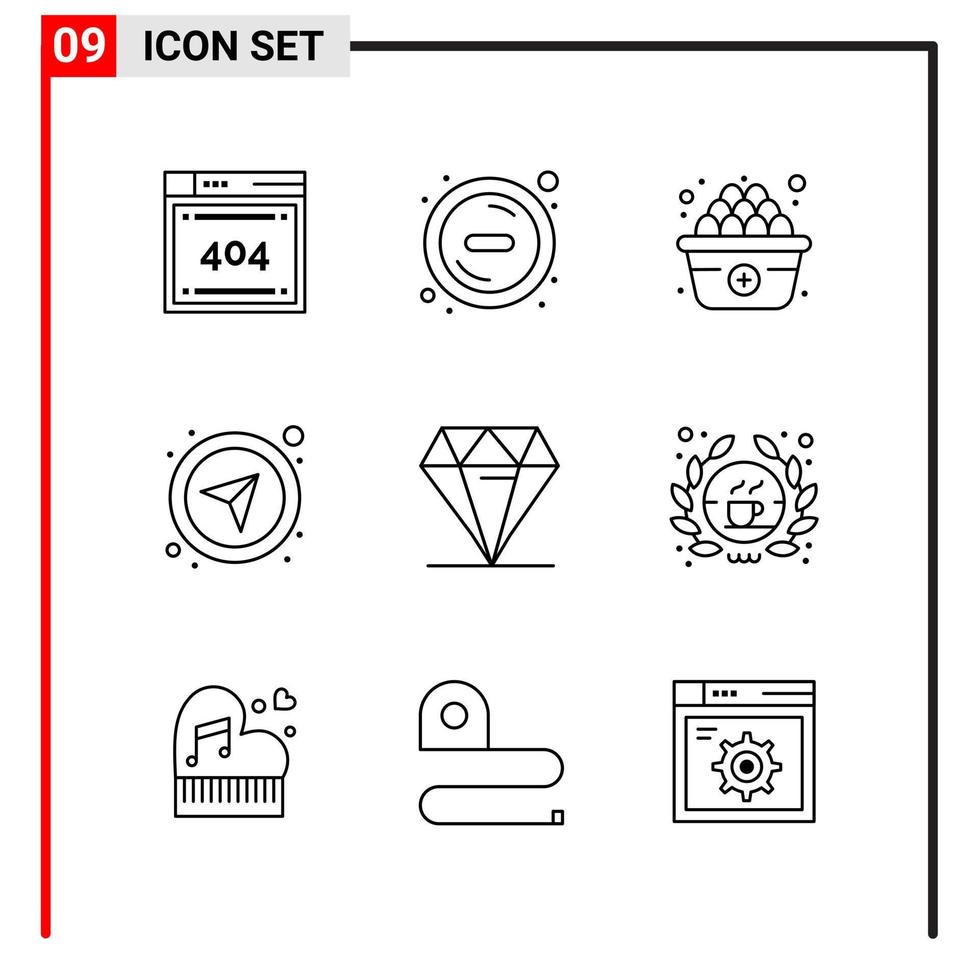 9 General Icons for website design print and mobile apps. 9 Outline Symbols Signs Isolated on White Background. 9 Icon Pack. vector
