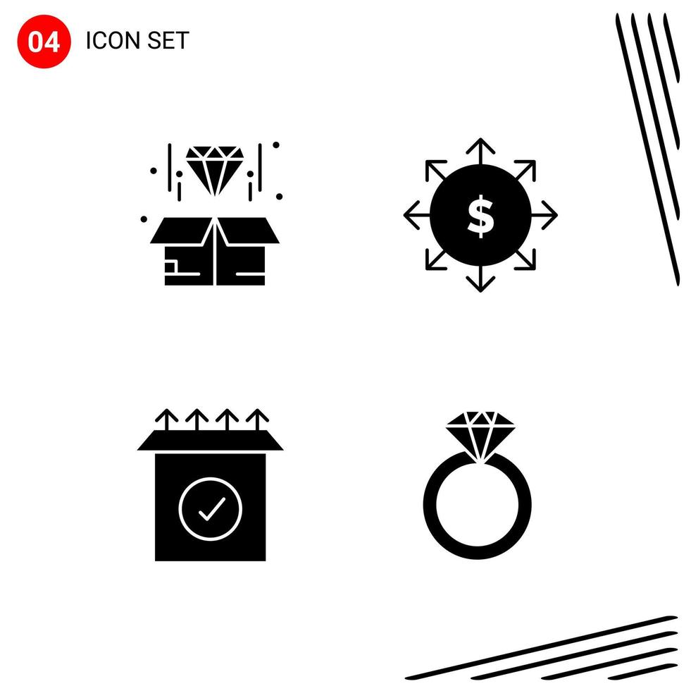 colección de 4 iconos vectoriales en estilo sólido. símbolos de glifos perfectos de píxeles para web y móvil. signos de icono sólido sobre fondo blanco. 4 iconos. vector