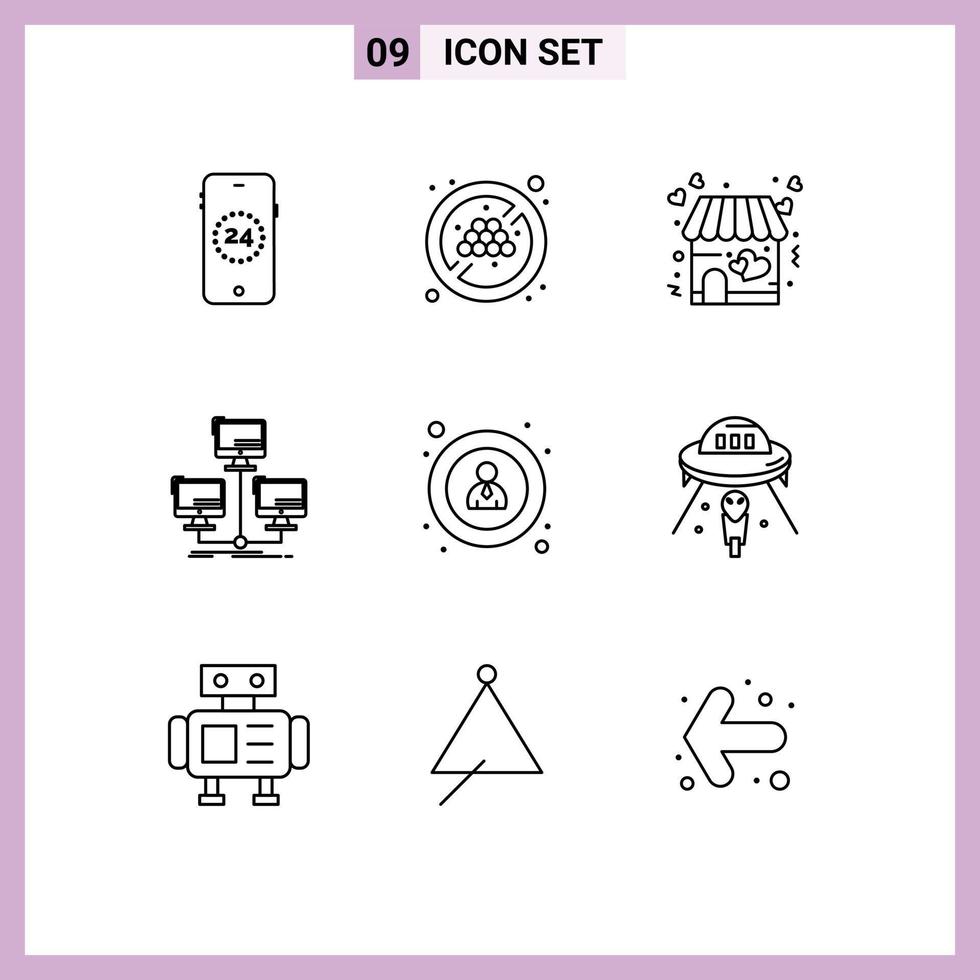 9 Thematic Vector Outlines and Editable Symbols of user interface store computer connection Editable Vector Design Elements