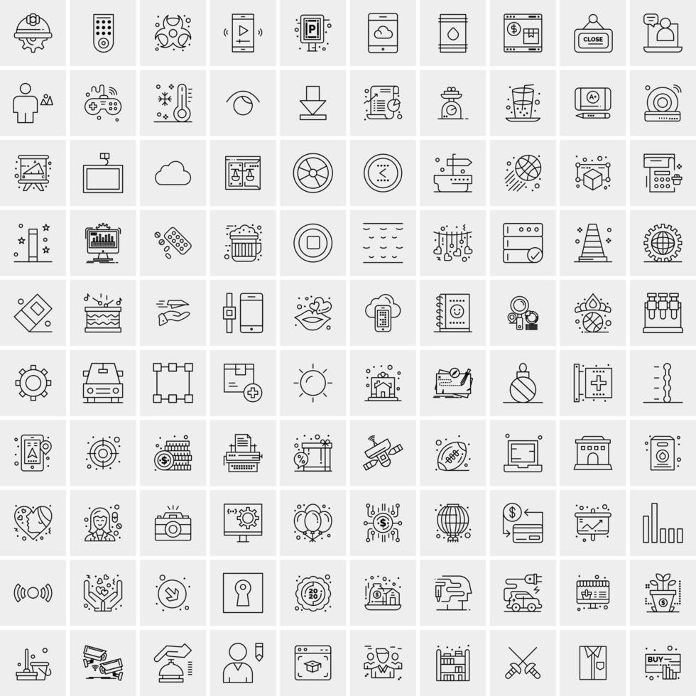 paquete de 100 iconos de líneas universales para móviles y web vector