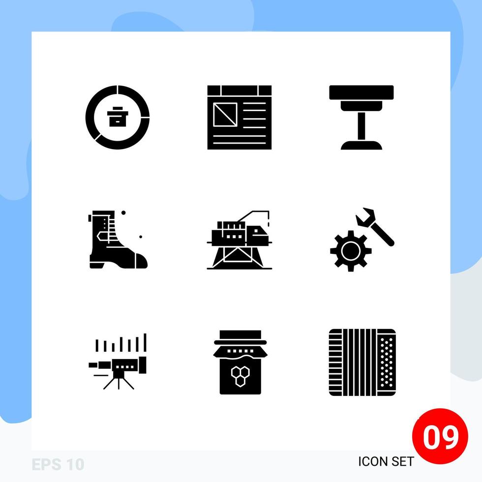 9 Solid Glyph concept for Websites Mobile and Apps construction boot website shose interior Editable Vector Design Elements