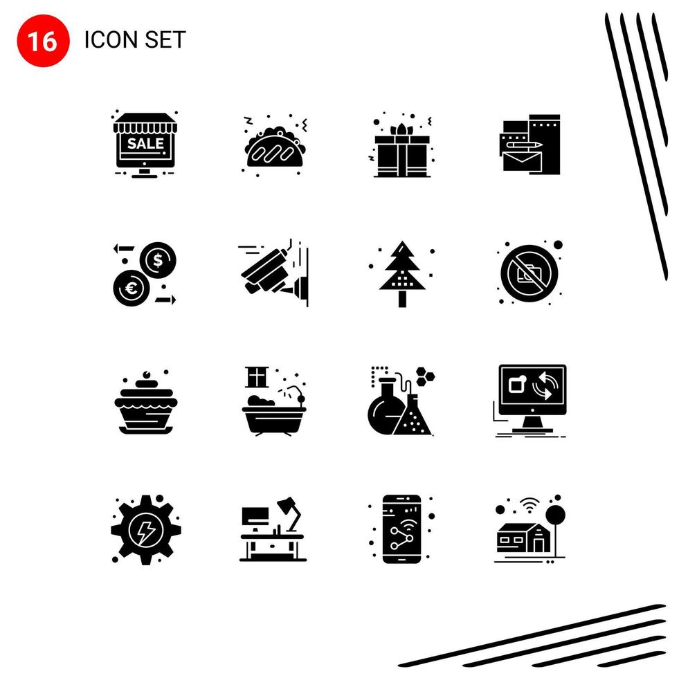 16 Universal Solid Glyphs Set for Web and Mobile Applications money dollar gift box corporate branding Editable Vector Design Elements