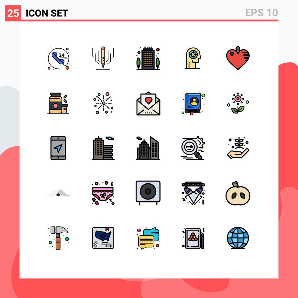 Set of 25 Modern UI Icons Symbols Signs for healthcare head building focus arrow Editable Vector Design Elements
