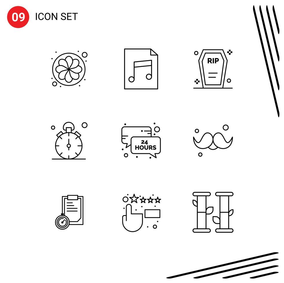 User Interface Pack of 9 Basic Outlines of hours timer coffin quarter watch Editable Vector Design Elements