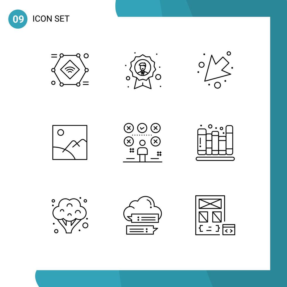 9 Universal Outlines Set for Web and Mobile Applications checklist picture employee gallery left Editable Vector Design Elements