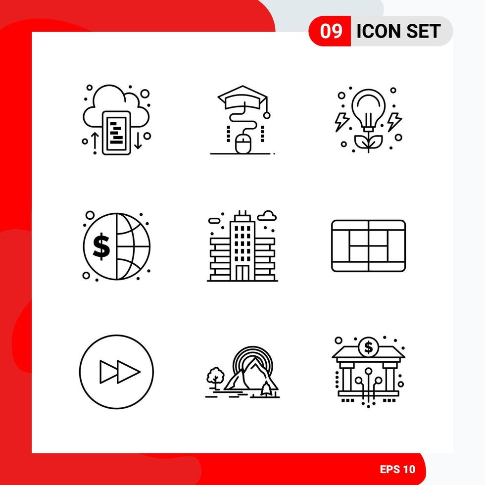 Creative Set of 9 Universal Outline Icons isolated on White Background. vector