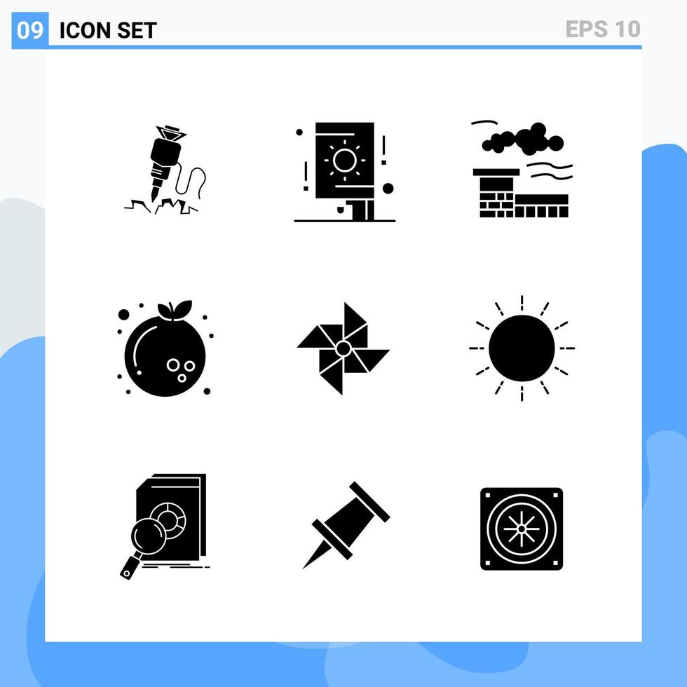 Modern 9 solid style icons. Glyph Symbols for general use. Creative Solid Icon Sign Isolated on White Background. 9 Icons Pack. vector