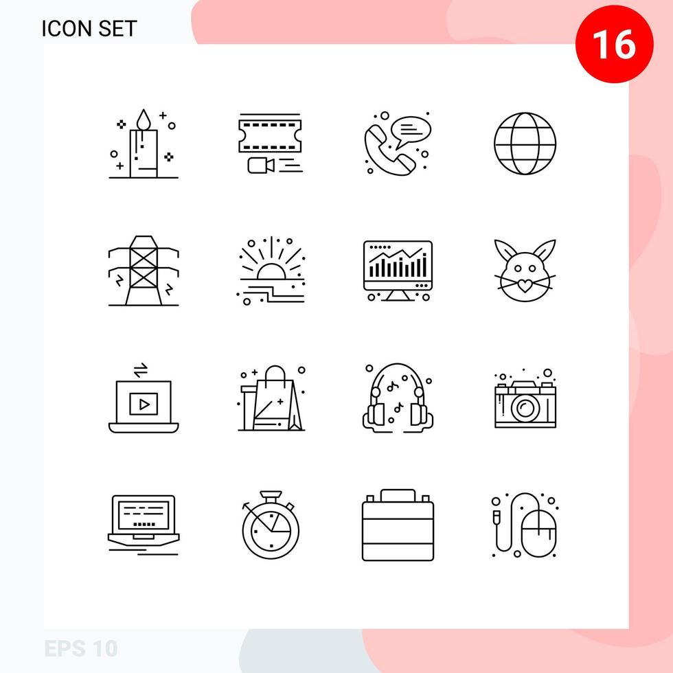 Pictogram Set of 16 Simple Outlines of discount power phone line web Editable Vector Design Elements