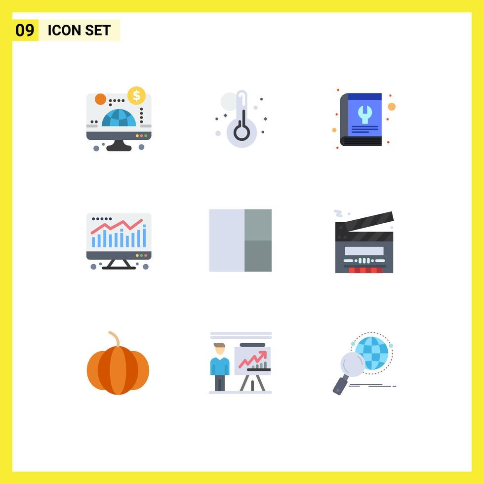 User Interface Pack of 9 Basic Flat Colors of movie grid manual economy computer Editable Vector Design Elements