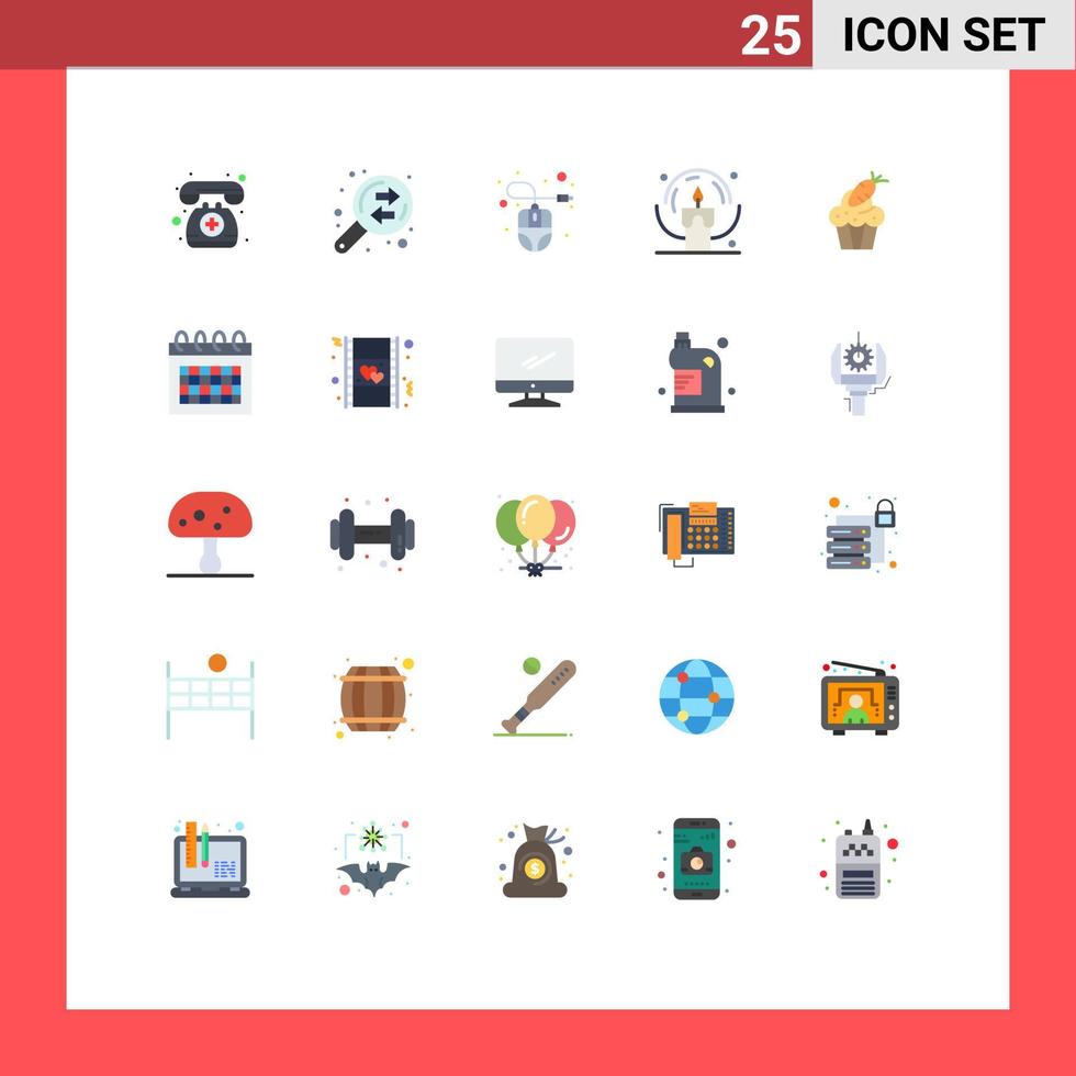 Pack of 25 creative Flat Colors of cup night computer light candle Editable Vector Design Elements