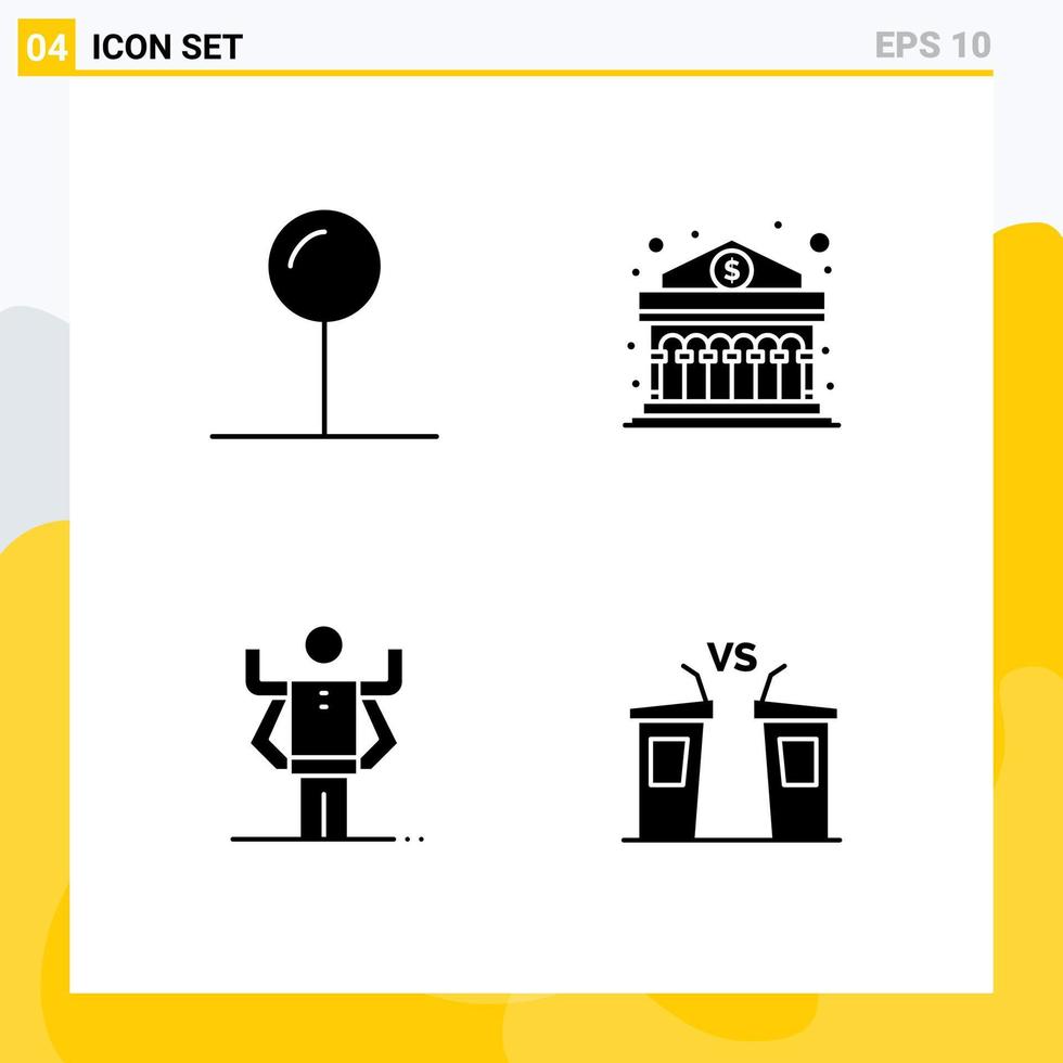 Mobile Interface Solid Glyph Set of 4 Pictograms of coordinate multitask bank money debate Editable Vector Design Elements