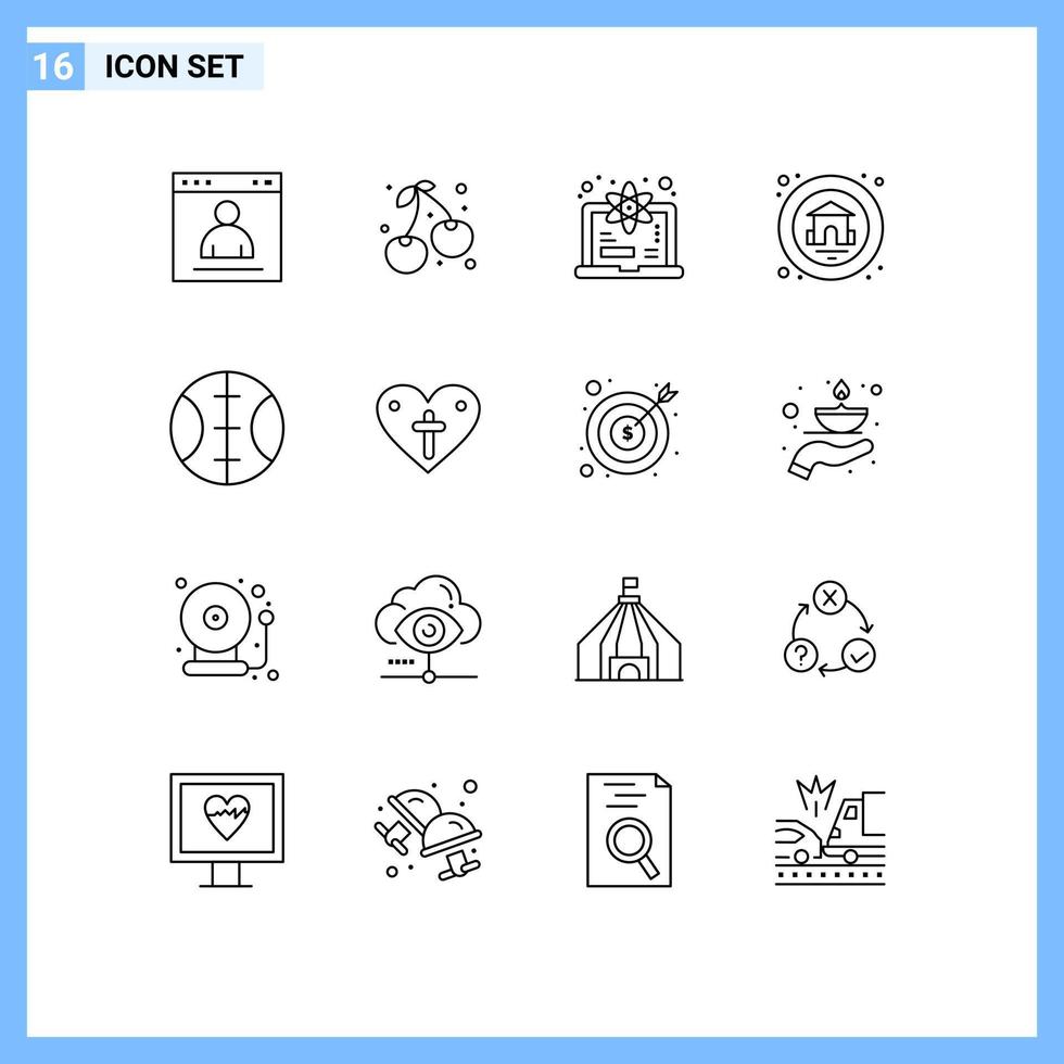 Modern Set of 16 Outlines and symbols such as sport real estate farming house science Editable Vector Design Elements