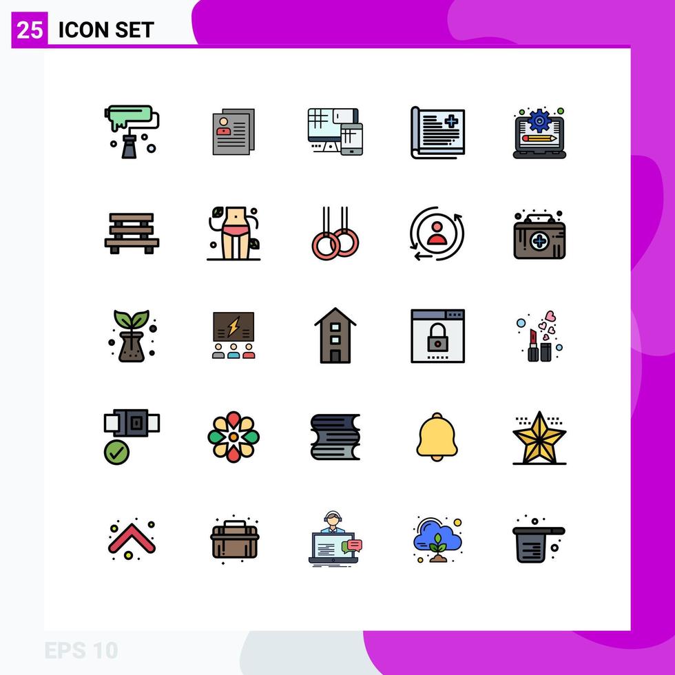 Universal Icon Symbols Group of 25 Modern Filled line Flat Colors of patient healthcare delete education monitor Editable Vector Design Elements