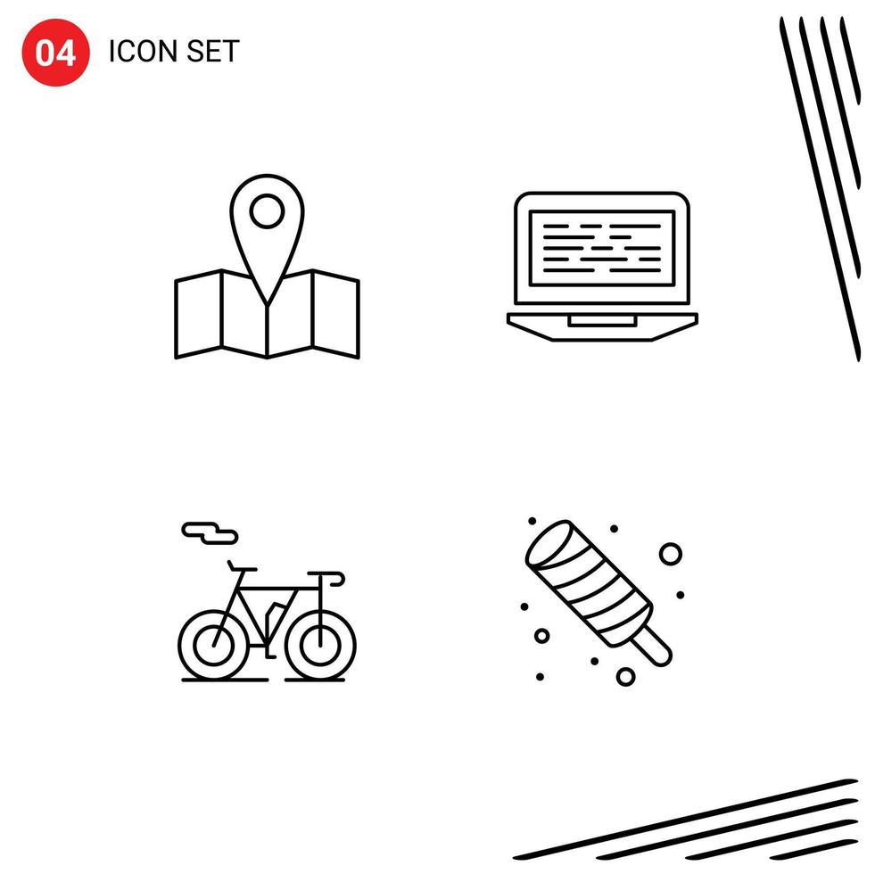 Set of 4 Vector Filledline Flat Colors on Grid for location outline laptop screen summer Editable Vector Design Elements