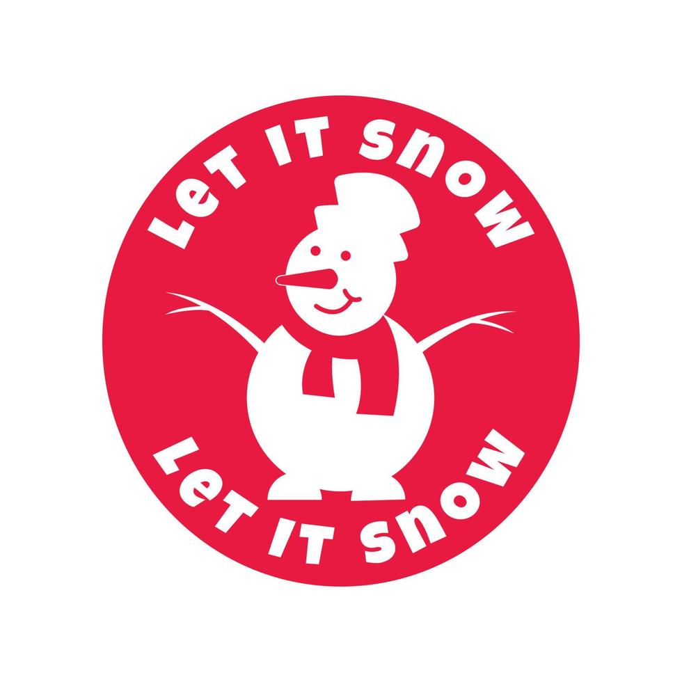 Snowman round sign. Christmas  typography lettering badge emblem. Vector logo design for postcard, invitation, greeting card, poster, gift.