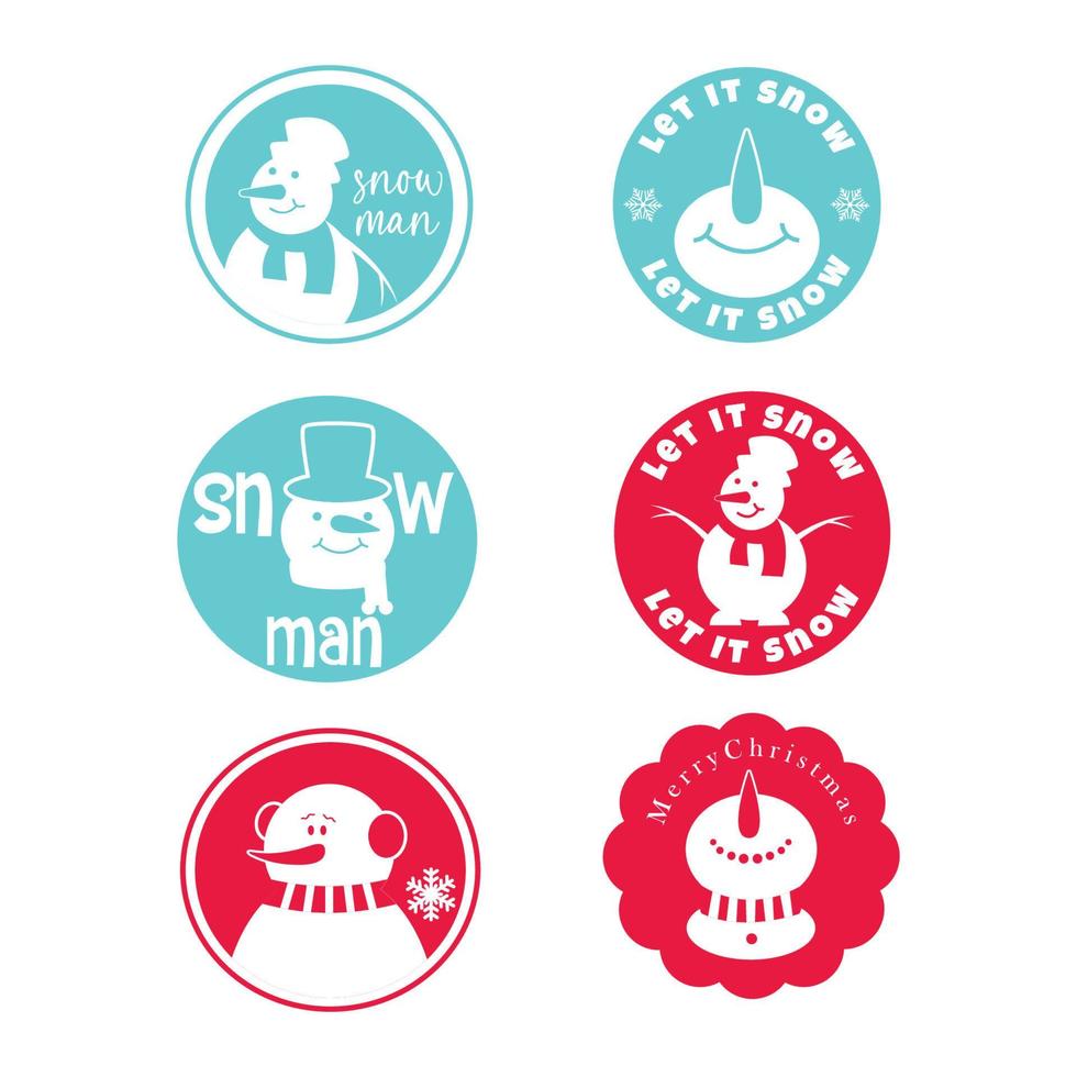 Snowman round sign. Christmas  typography lettering badge emblem. Vector logo design for postcard, invitation, greeting card, poster, gift.