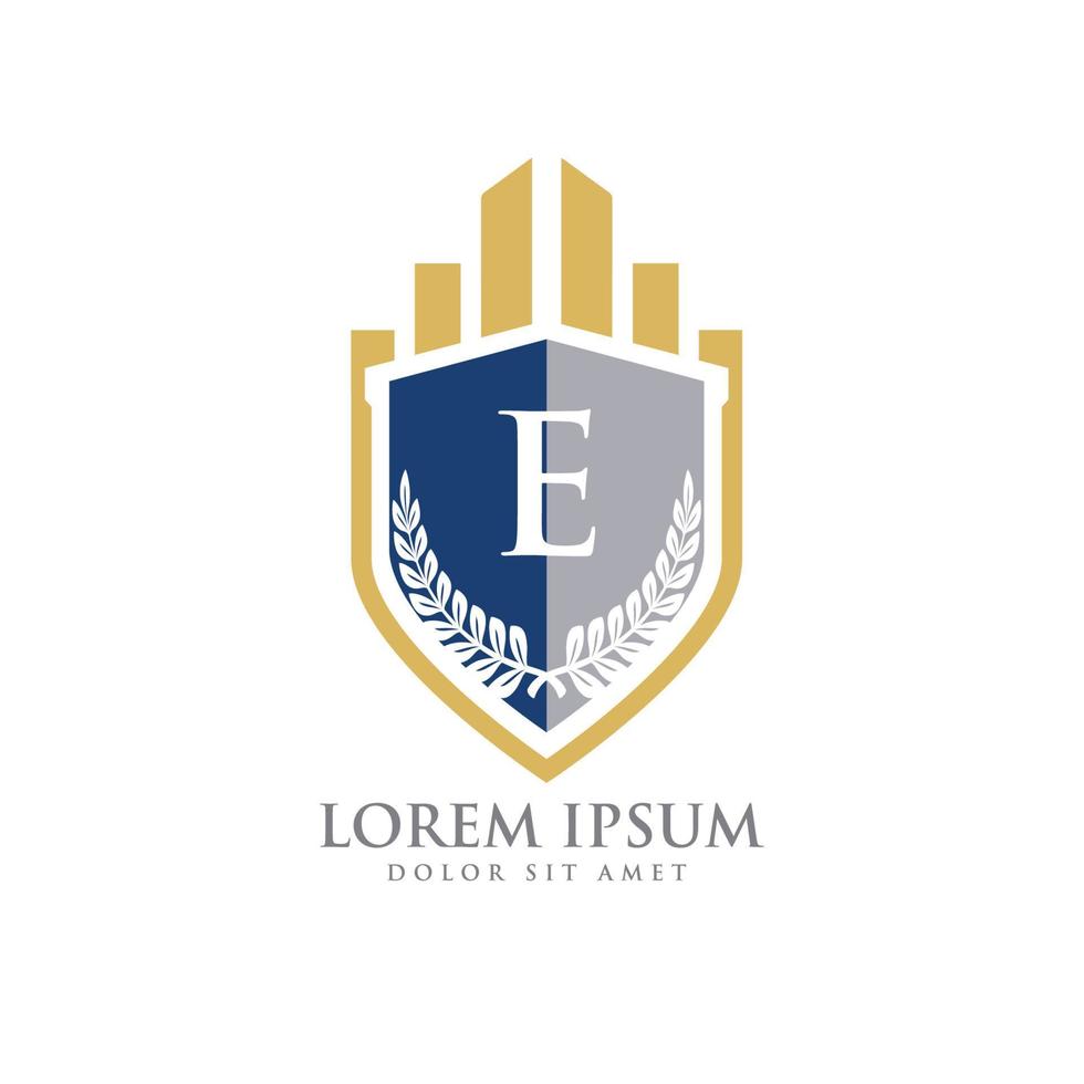 E Initial law firm with shield logo vector template