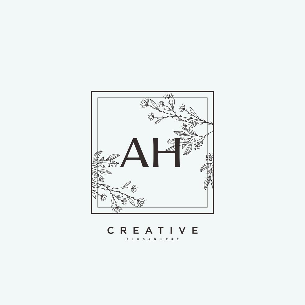 arte del logotipo inicial del vector de belleza ah, logotipo de escritura a mano de la firma inicial, boda, moda, joyería, boutique, floral y botánica con plantilla creativa para cualquier empresa o negocio.