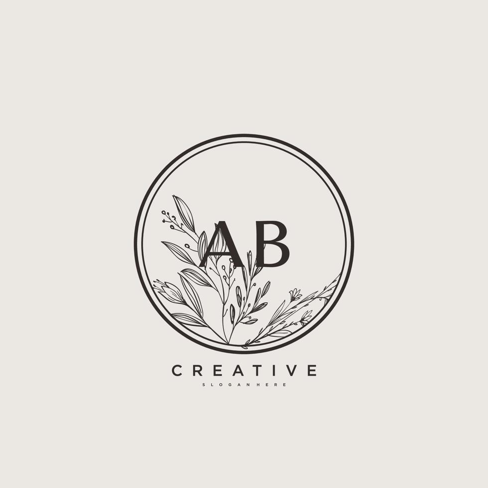 arte del logotipo inicial del vector de belleza ab, logotipo de escritura a mano de firma inicial, boda, moda, joyería, boutique, floral y botánica con plantilla creativa para cualquier empresa o negocio.