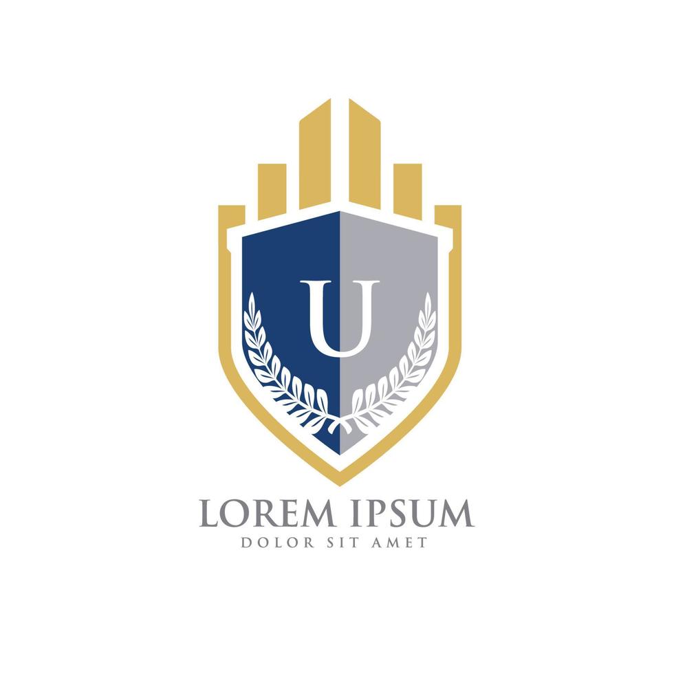 U Initial law firm with shield logo vector template