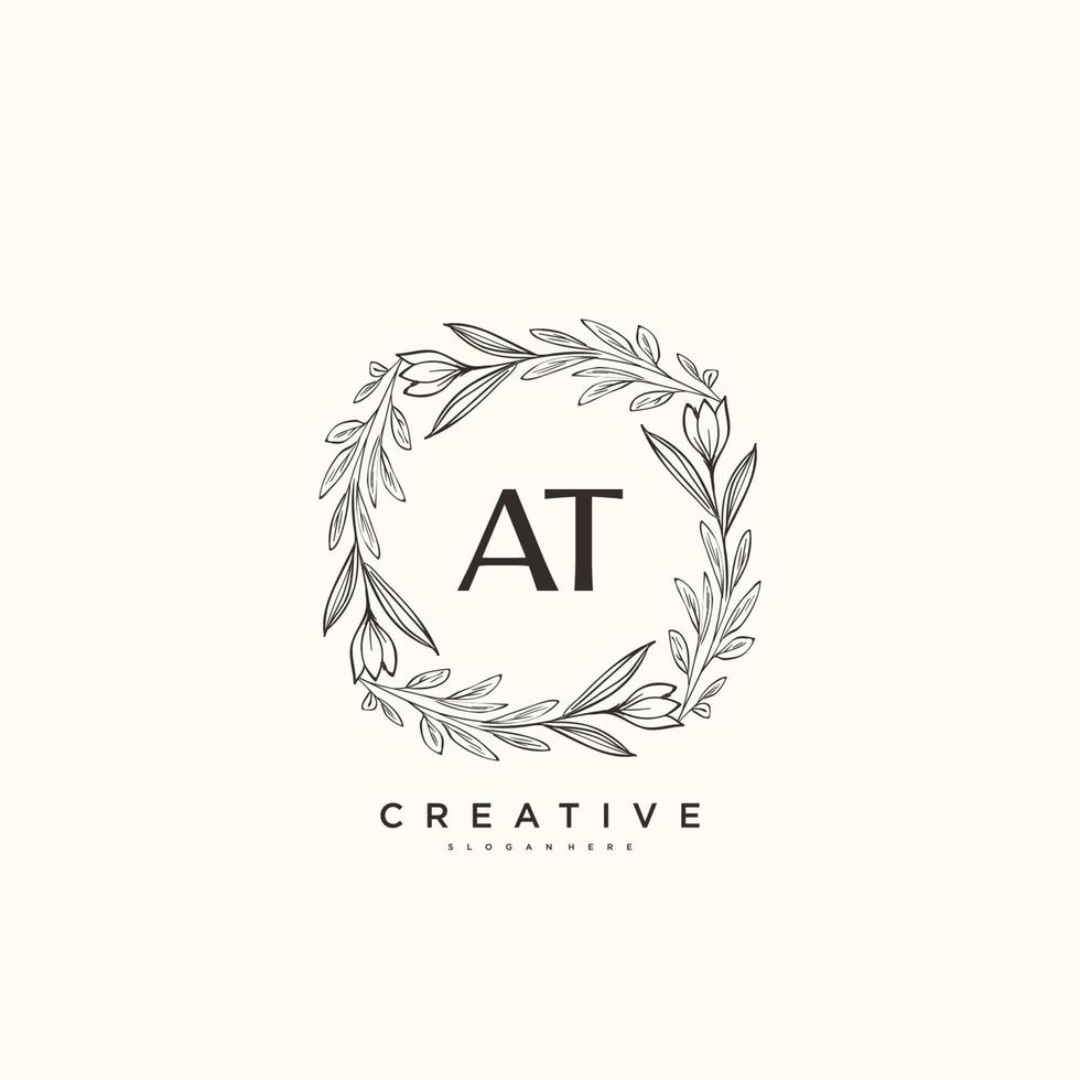 AT Beauty vector initial logo art, handwriting logo of initial signature, wedding, fashion, jewerly, boutique, floral and botanical with creative template for any company or business.