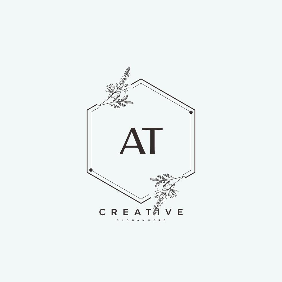 AT Beauty vector initial logo art, handwriting logo of initial signature, wedding, fashion, jewerly, boutique, floral and botanical with creative template for any company or business.