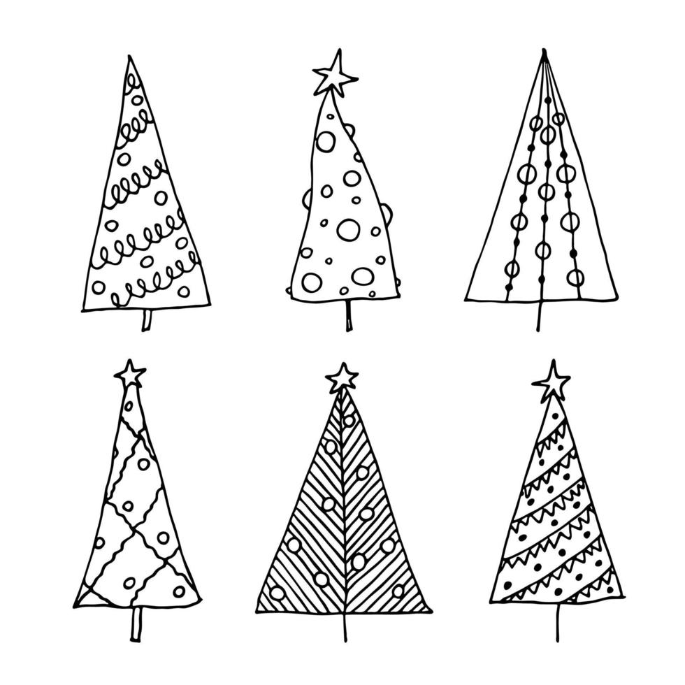 Christmas tree hand drawn clipart. Spruce doodle set. Single element for card, print, design, decor vector