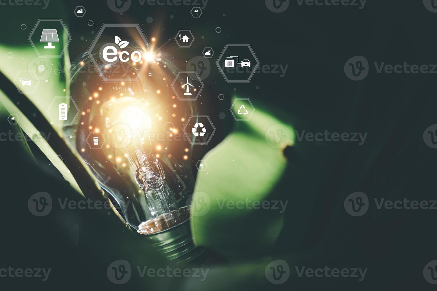 protecting the environment alternative energy Sustainable renewable energy sources Green energy innovation and environmentally friendly energy technology,light bulb and green background photo