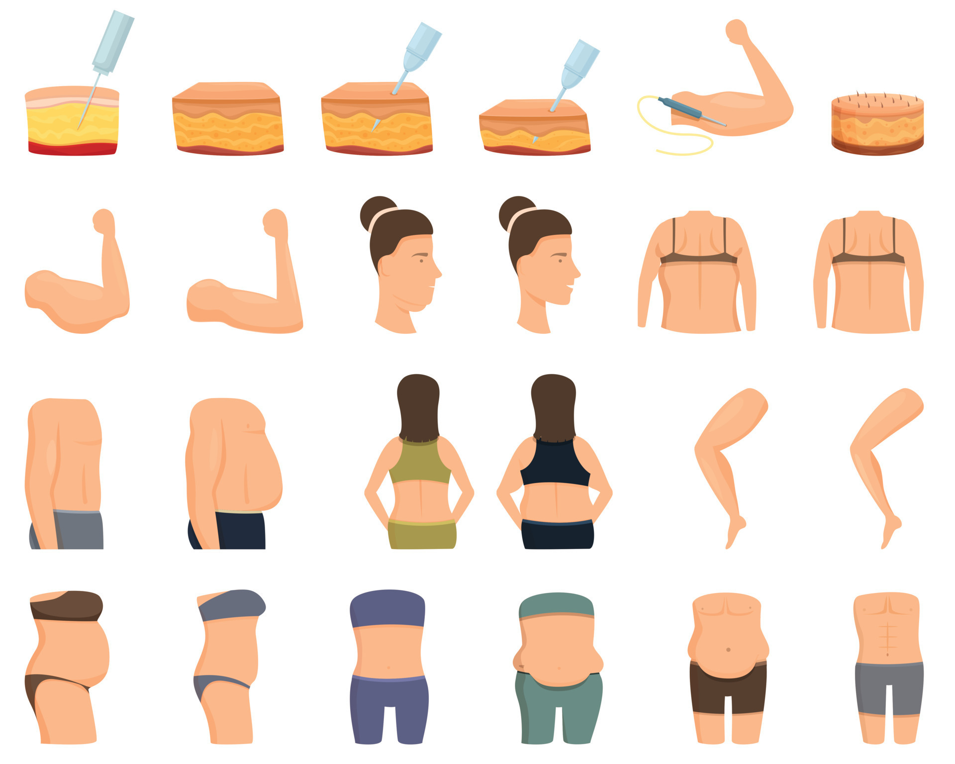 Liposuction icons set cartoon vector women waist 14907693 vector art
