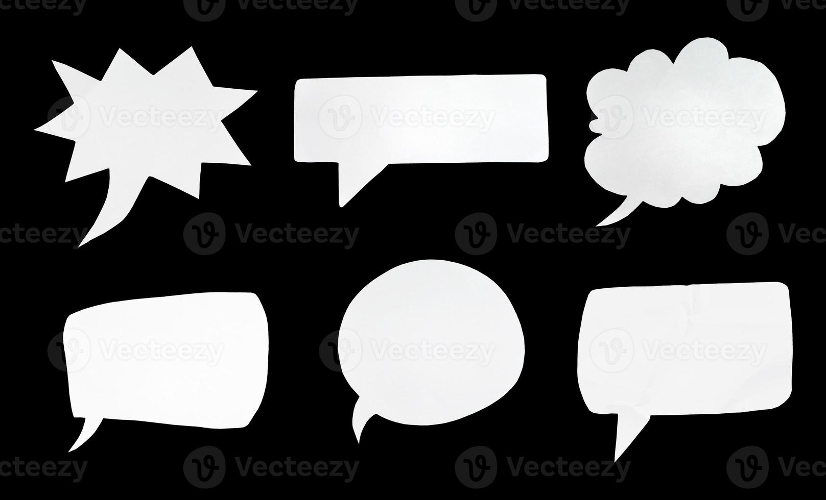 Bubble speech shape in white paper texture. Set of balloon text isolated for retro comic and design element. photo