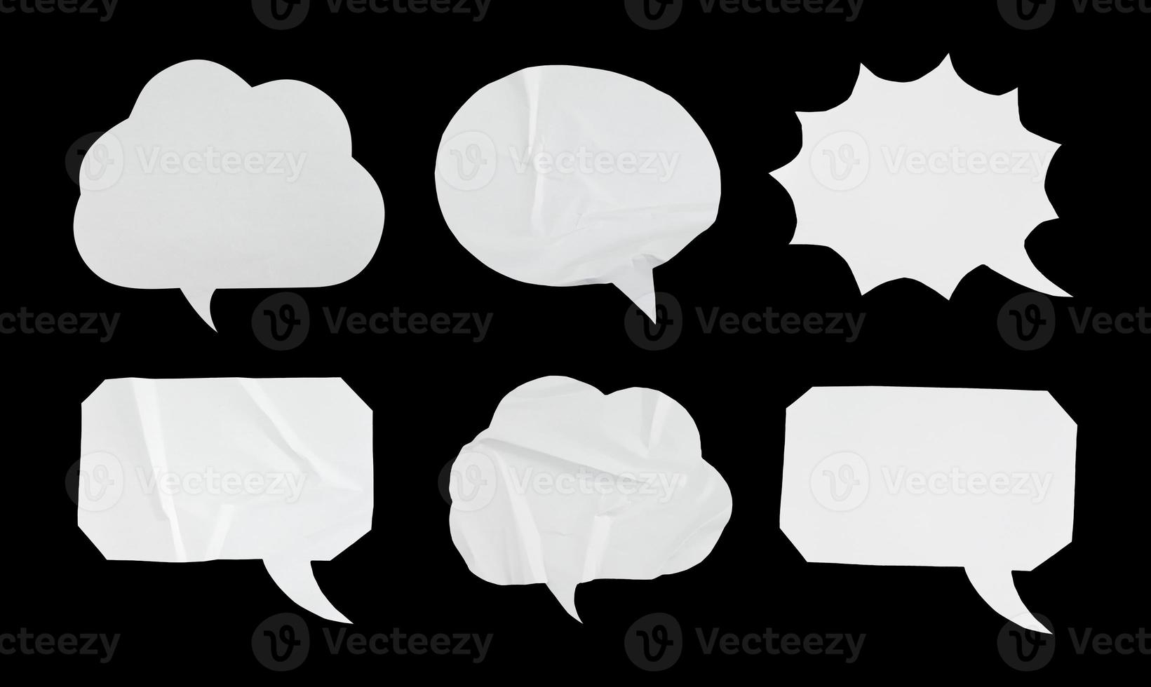 Bubble speech shape in white paper texture. Set of balloon text isolated for retro comic and design element. photo