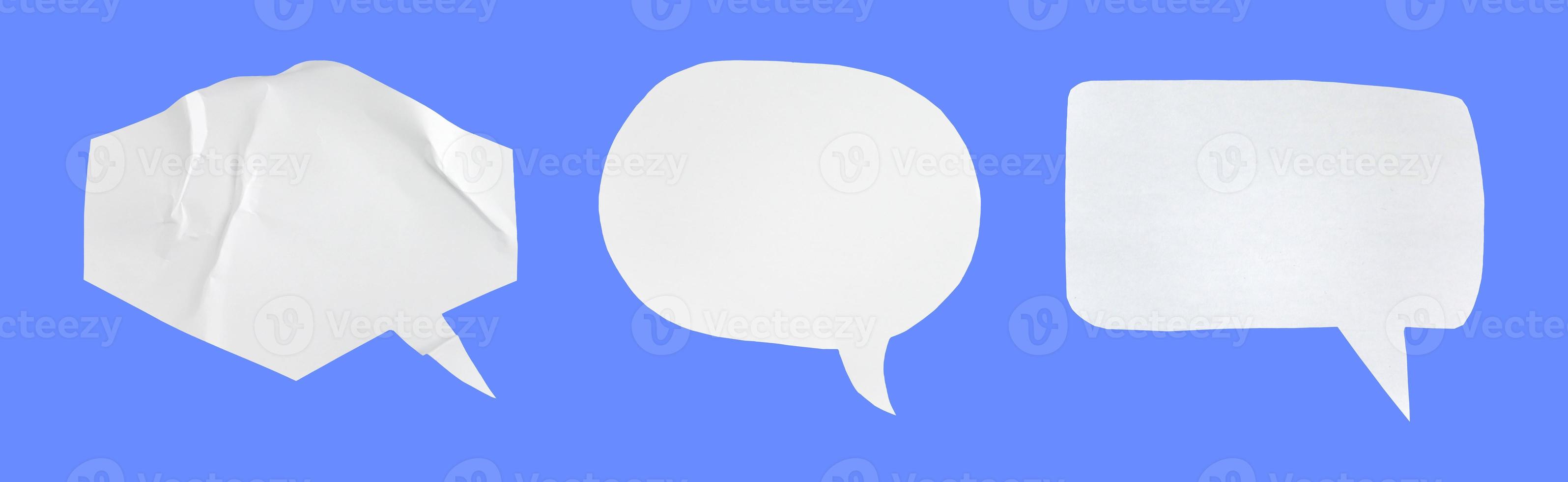 Bubble speech shape in white paper texture. Set of balloon text isolated for retro comic and design element. photo