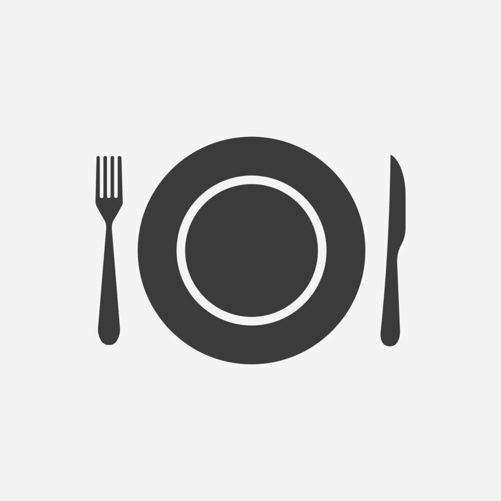 knife, fork, plate icon vector. food, kitchen, meal, dinner, lunch, utensil, eat, dishware symbol sign vector
