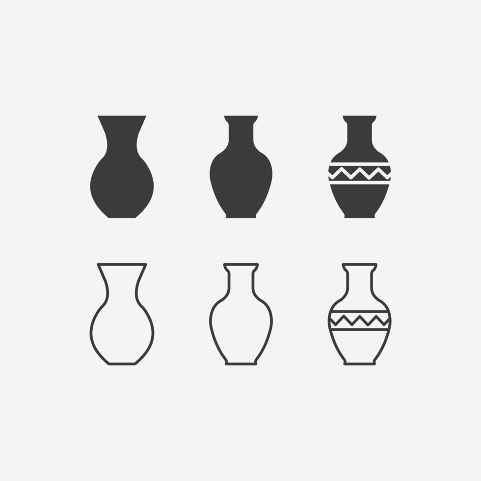 Vase, antique, museum clay vase icon vector set symbol sign