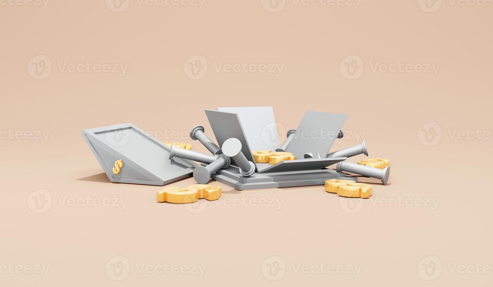 3D Rendering of bank building  collapse concept of recession financial crisis. 3D Render illustration cartoon style. photo