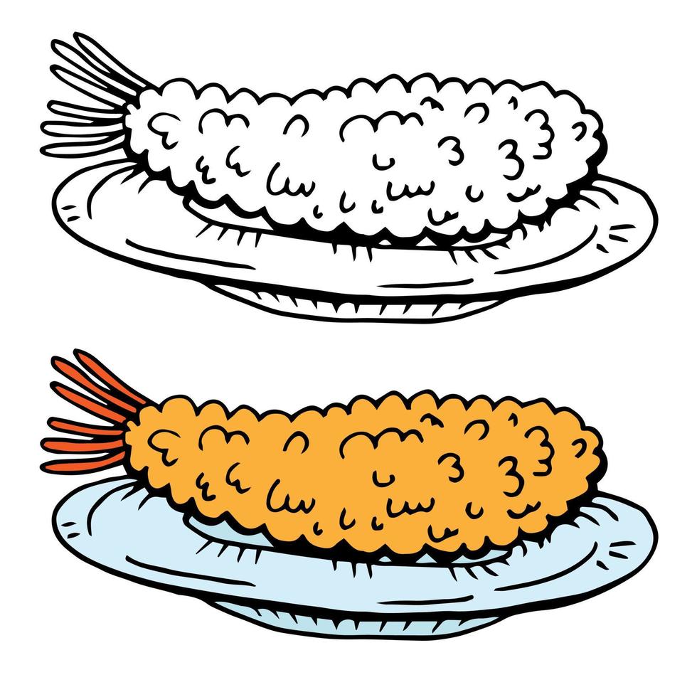 Delicious a plate of Tempura Japanese fried shrimp illustration vector