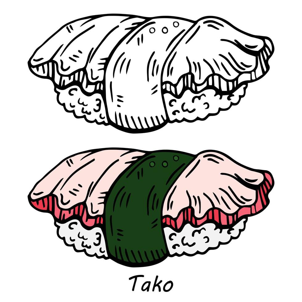 vector de dibujos animados comida japonesa tako sushi