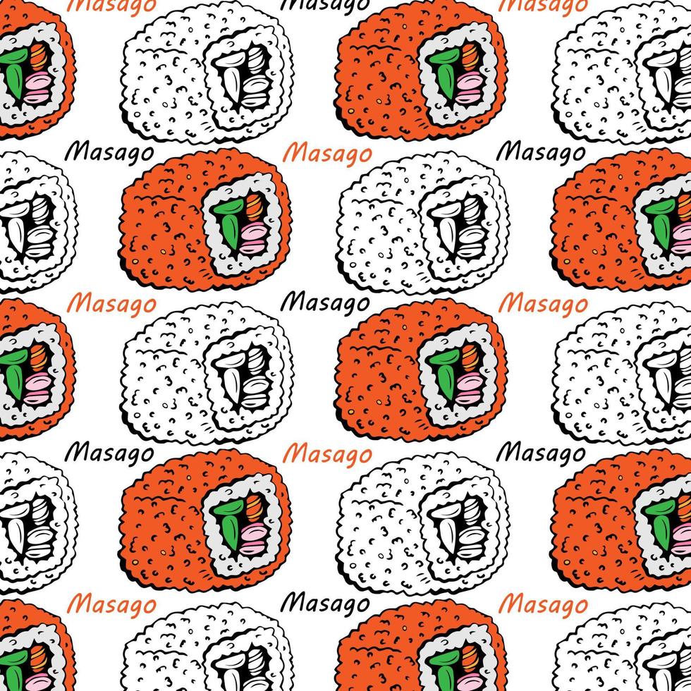 Masago pattern with orange sushi isolated on white background vector