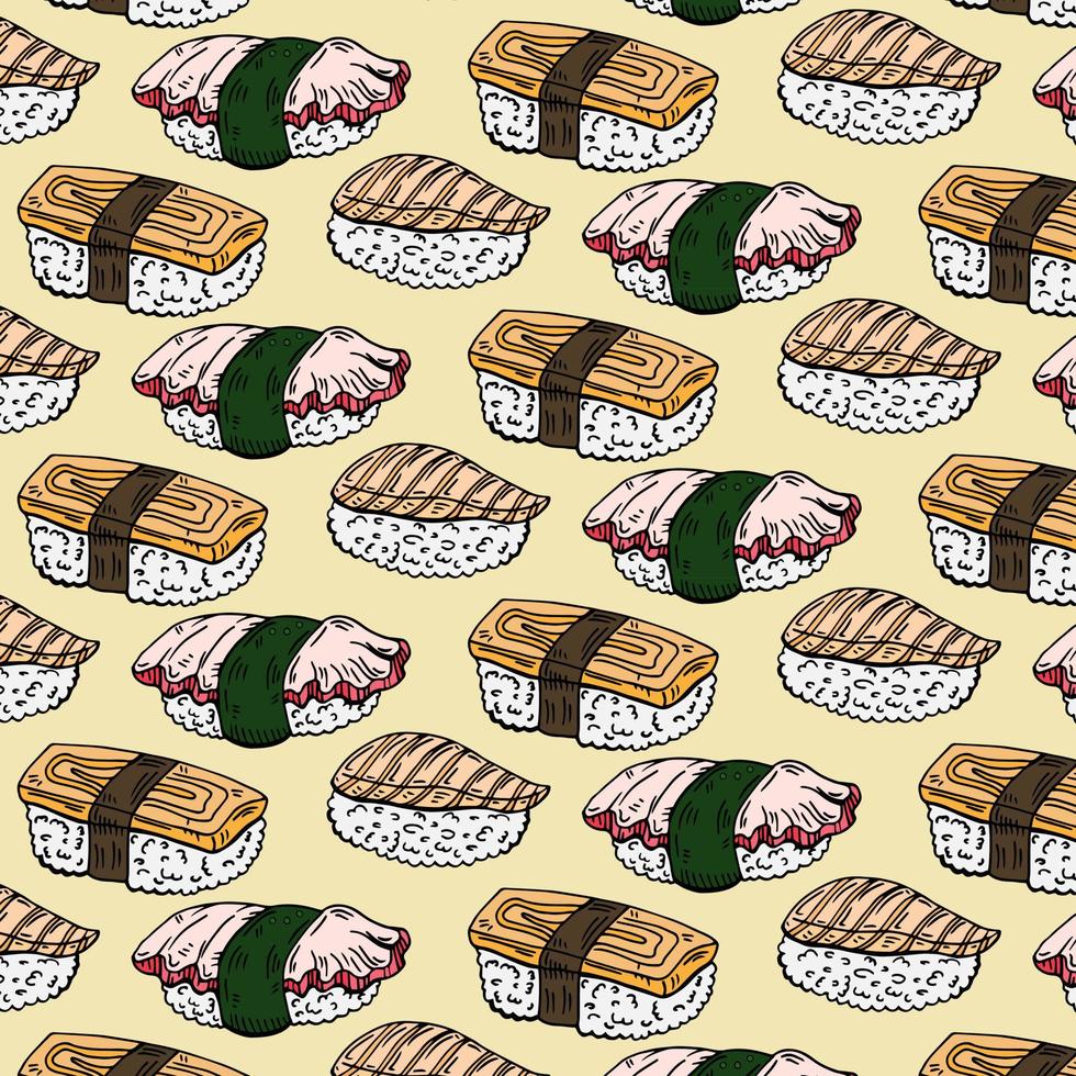 sushi and rolls pattern isolated on white background vector