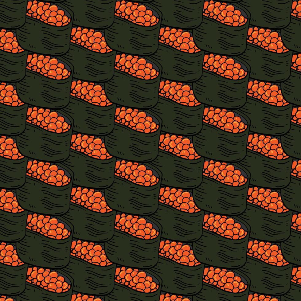 ikura sushi comida de patrones sin fisuras ilustración vectorial vector