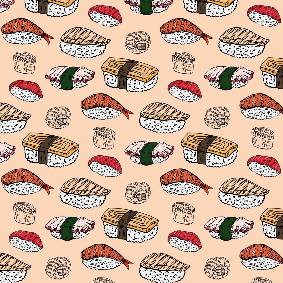 sushi and rolls pattern isolated on white background vector