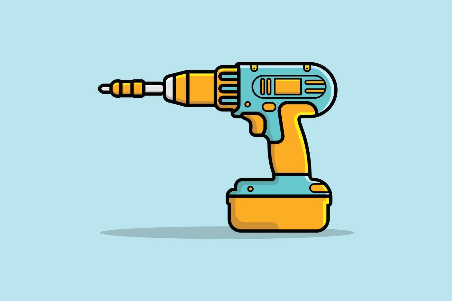 Drill with Screwdriver vector illustration. Tools object icon concept. Repairing tool and working tool drill vector design. Wireless drill machine on blue background.