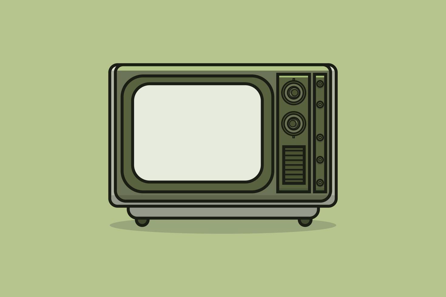 Vintage Retro Electronics Television vector illustration. Vintage technology object icon concept. Front view of television vector design on green background.