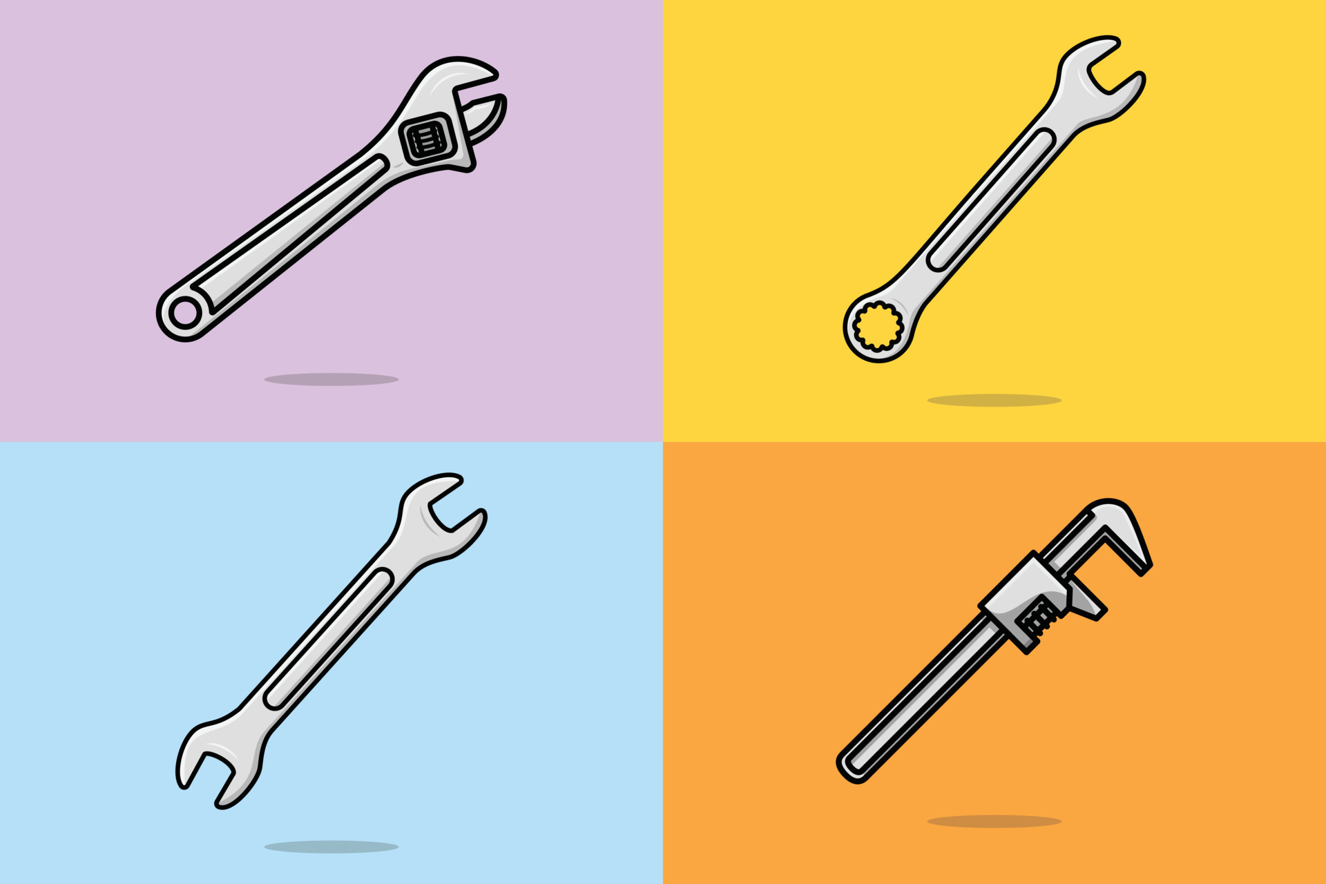 Set of Mechanic Working tools vector illustration. Adjustable