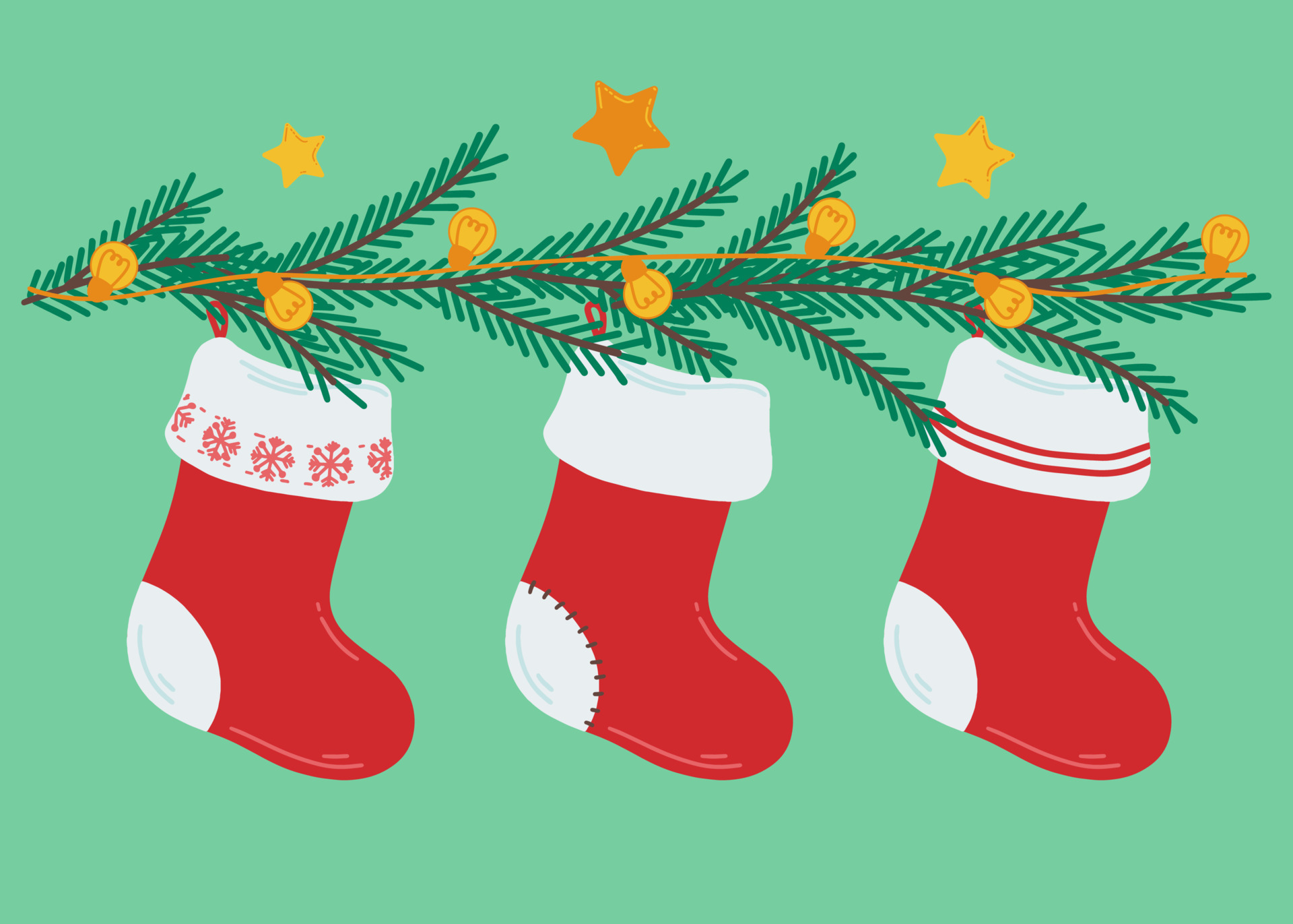Illustration With Christmas Socks For Gifts Fir Branches With Light illustration-with-christmas-socks-for-gifts-fir-branches-with-light