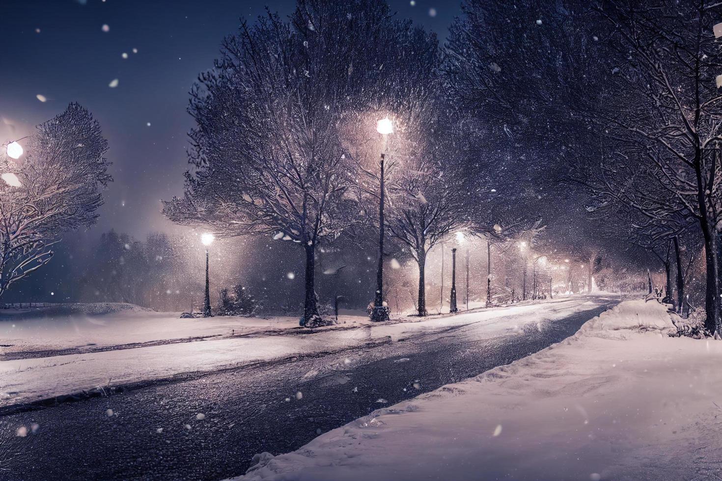 paisaje de fondo de invierno de tormenta de nieve en la noche, diseño de arte digital foto