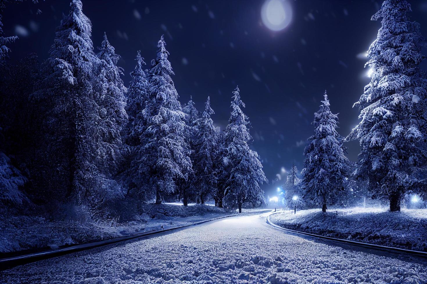 paisaje de fondo de invierno de tormenta de nieve en la noche, diseño de arte digital foto