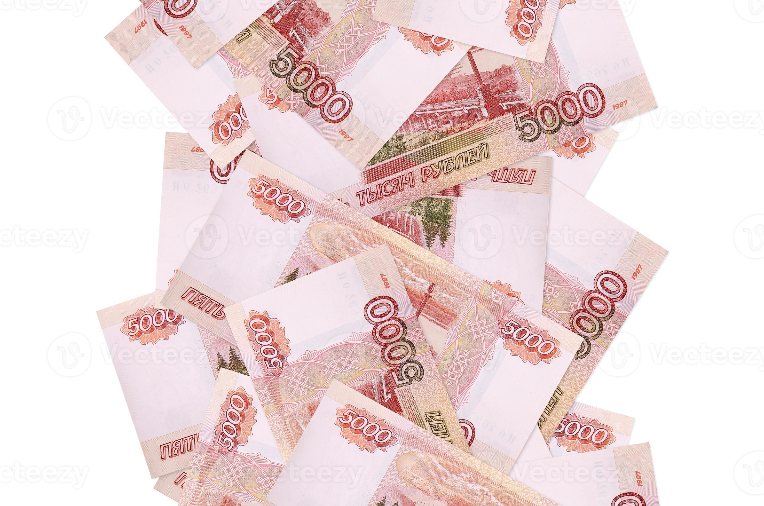 Billetes De 5000 Rublos Rusos Volando Aislados En Blanco Muchos billetes-de-5000-rublos-rusos-volando-aislados-en-blanco-muchos