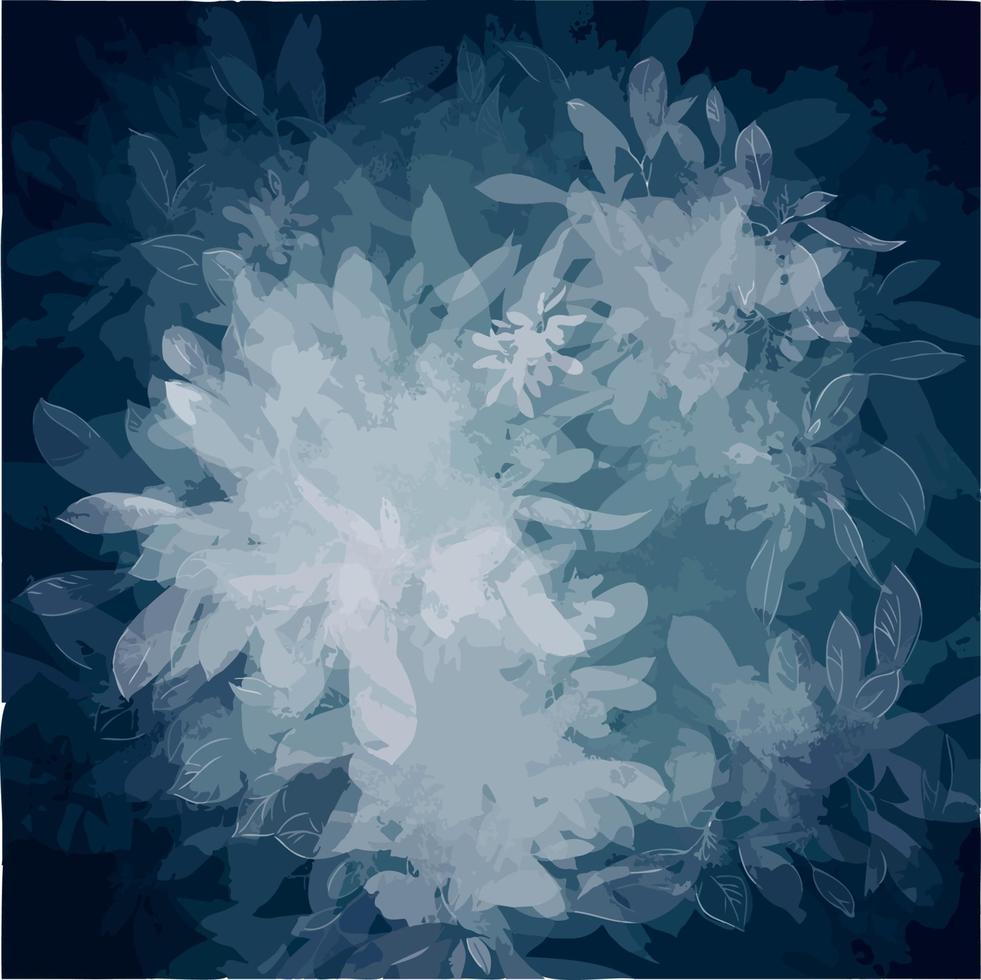 Background Blue with transparent leaves and flowers vector