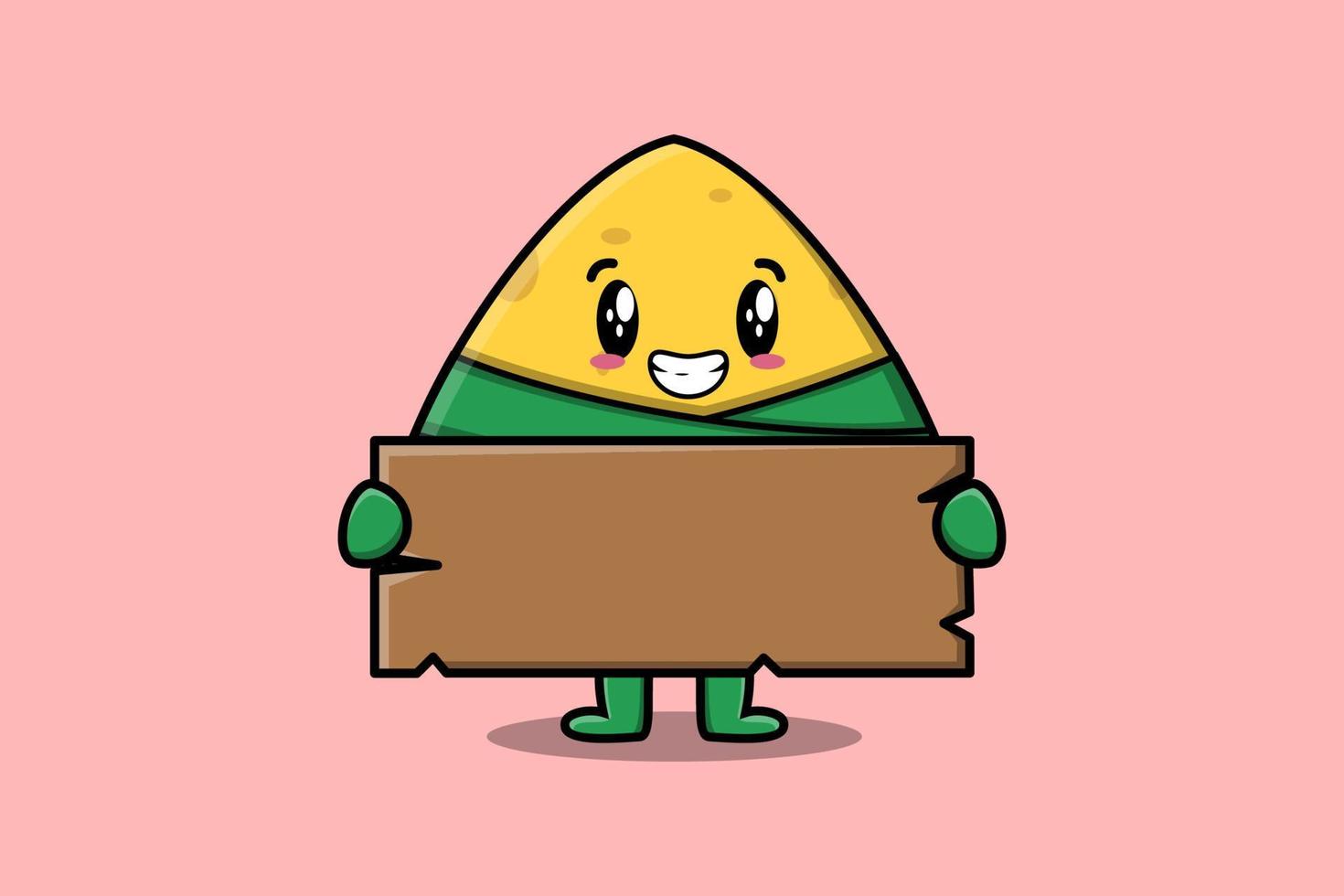 cartoon Chinese rice dumpling hold blank wooden vector